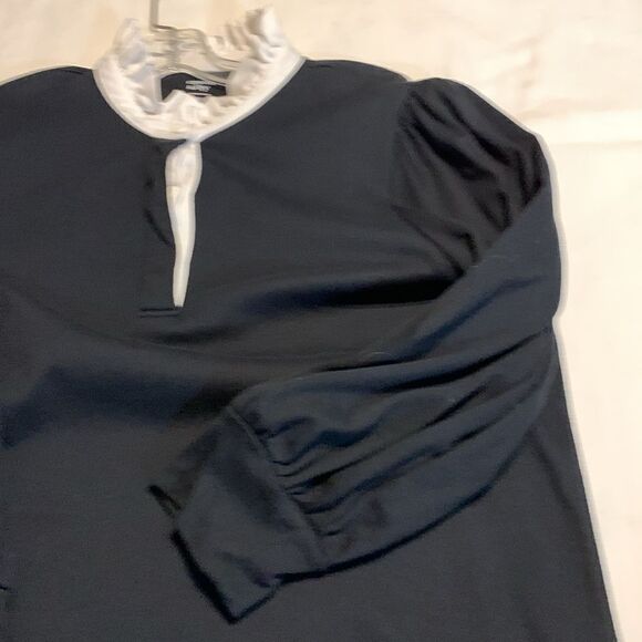 Crown & Ivy Size XXL black dress w/white ruffle collar and puffy cuffed sleeves - Picture 8 of 9